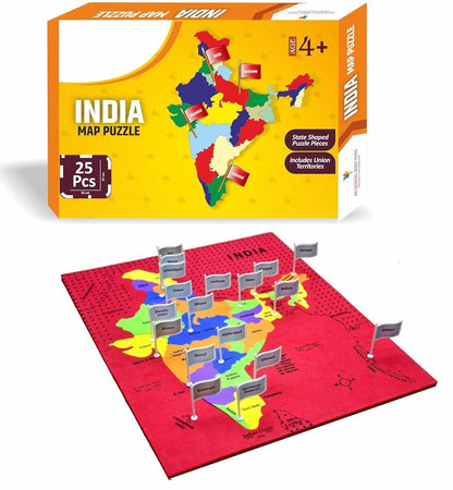 Jigsaw Puzzle Indian Map with State Capitals and Flag Educational Learning  for Kids